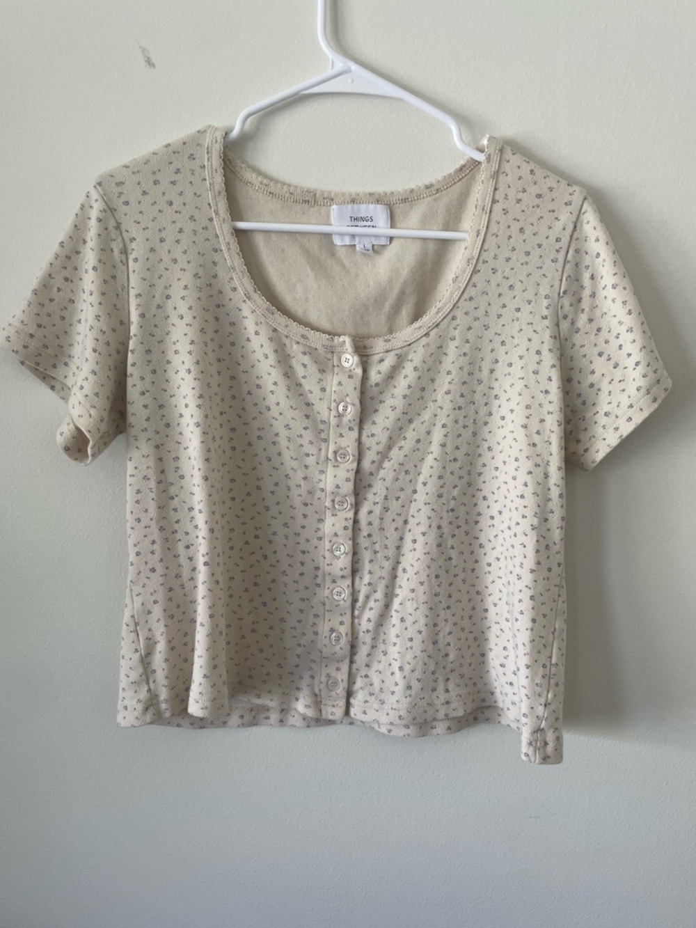 Things Between Cream Mini Floral Button-Up Crop Top